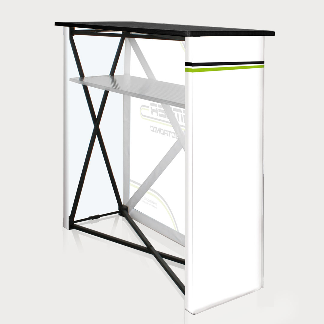 Rückansicht einer aufgebauten Pop-Up Theke mit sichtbarem Gestell