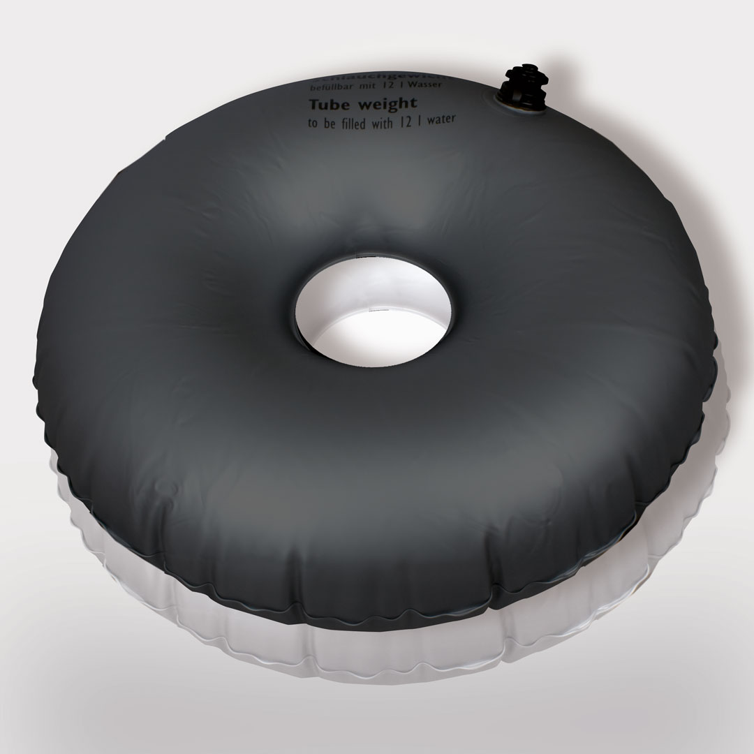 Rundes, ringförmiges schwarzes Beachflag-Schlauchgewicht mit Ventil auf der Oberseite